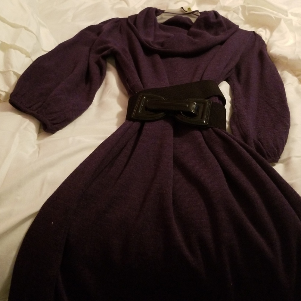 Cowl neck knit dress